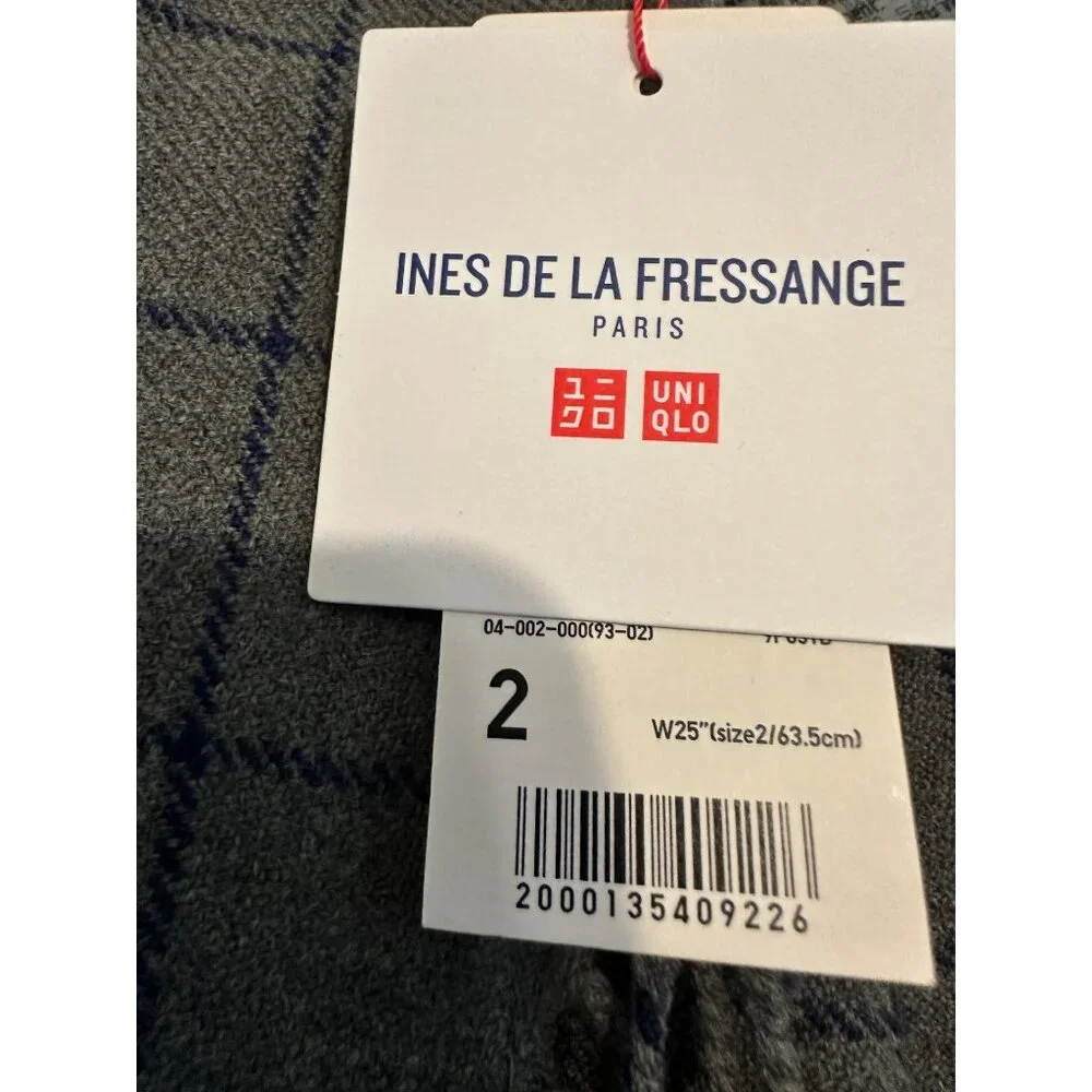 Uniqlo Ines‎ De La Fressange Skirt Plaid Grey Fringe Windowpane Size 2 NWT